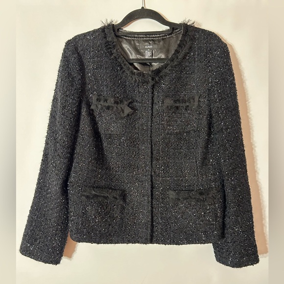 ALFANI WOOL BLEND BLACK METALLIC TWEED WOMEN’S JACKET/BLAZER SIZE 14 - Picture 7 of 10